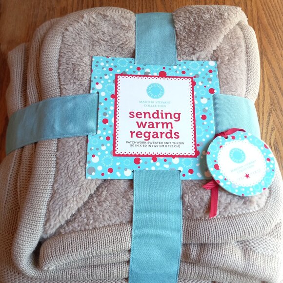 NWT Martha Stewart Collection Cabled Patchwork Sweater Knit Throw Country Preppy - Picture 2 of 13